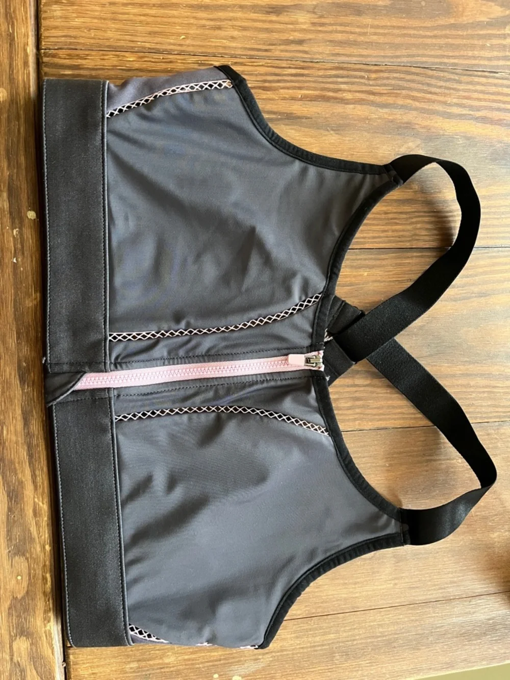 Fabletics Zoe Front-Zip High-Impact Sports Bra - Black with Pink - Picture 2 of 3